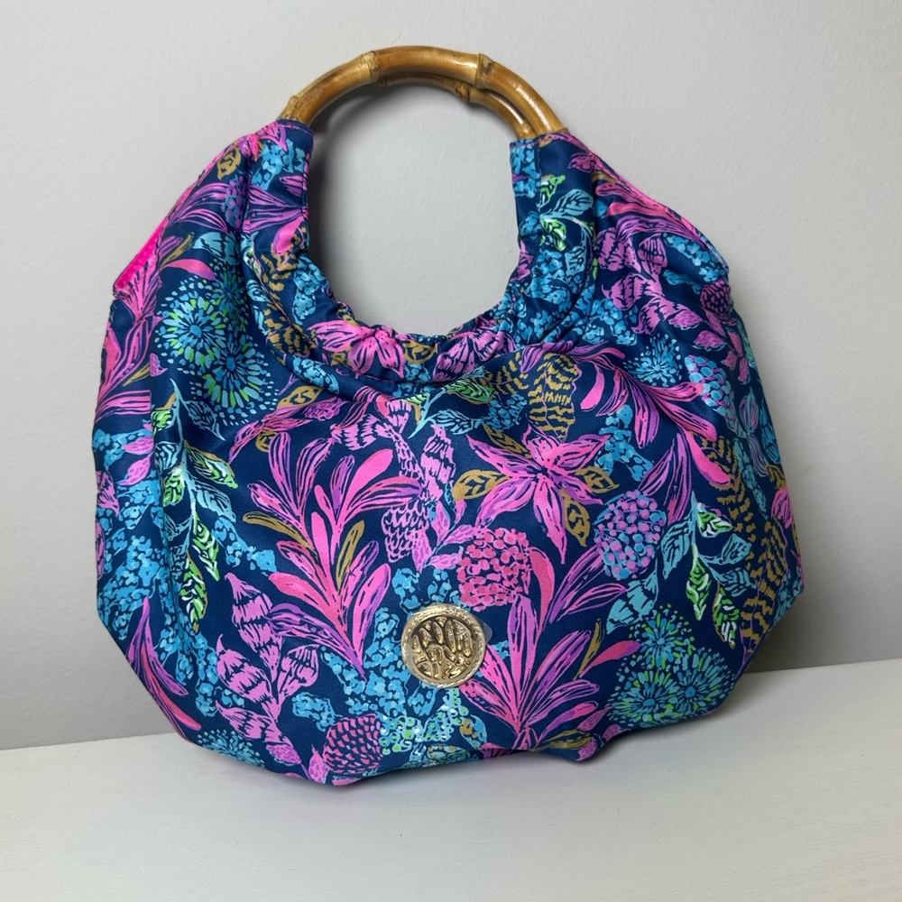 NWOT Lilly Pulitzer GWP Bamboo Bag in the Aegean Navy Calypso Coast - Picture 6 of 9